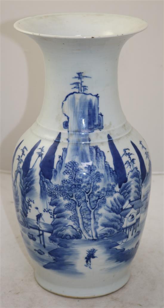 A Chinese blue and white baluster vase, late 19th century, 36cm, slight faults